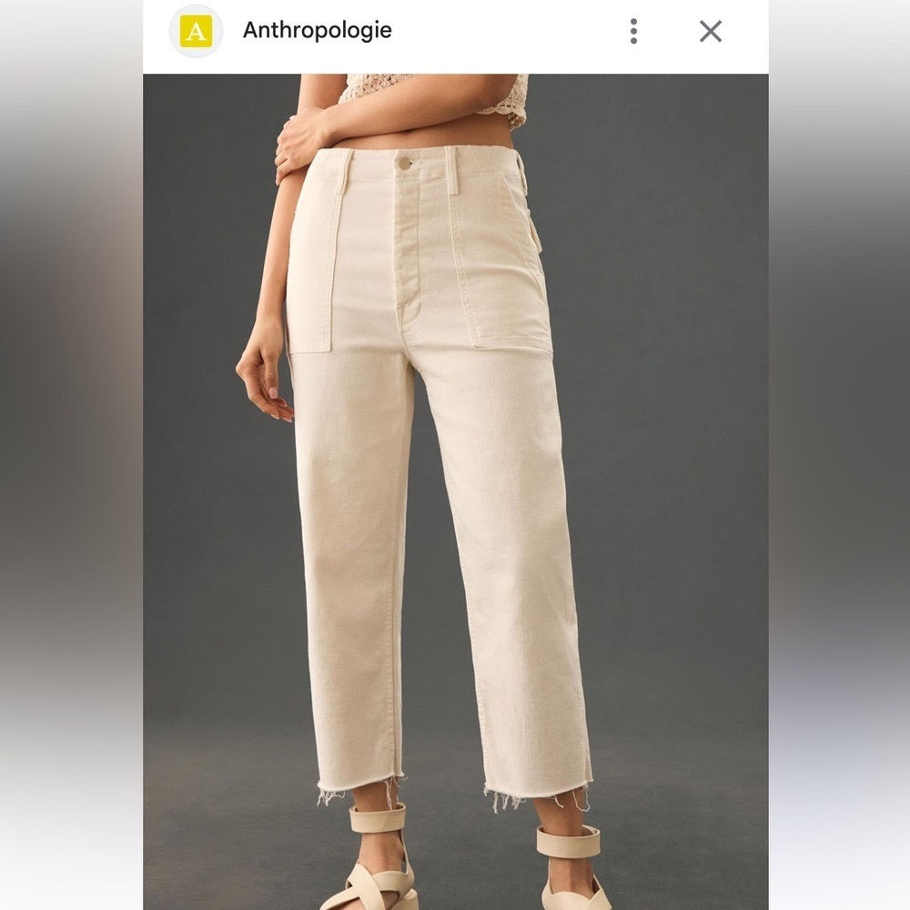 MOTHER The Patch Pocket Private Ankle Fray Jeans White Size 24